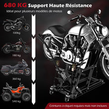Load image into Gallery viewer, Cric Hydraulique pour Moto Capacité de 680 kg Table Élévatrice Moto Plateforme Réglable en Hauteur sur 3 Niveaux Rouge/Noir -