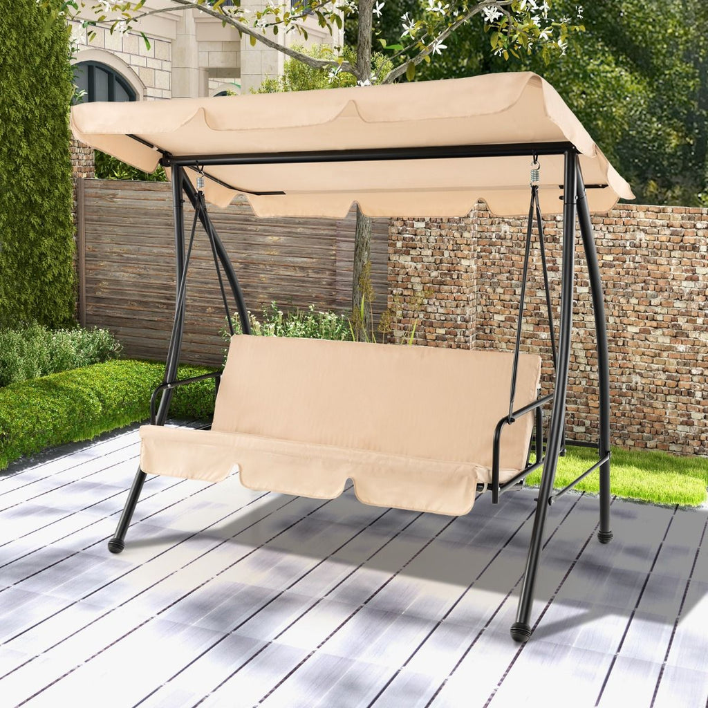 Balancelle d'Extérieur Convertible 2 Places avec Lit Plat Hamac de Terrasse avec Auvent Réglable et Coussin Amovible Pour Jardin -