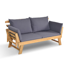 Load image into Gallery viewer, Chaise Longue Convertible avec Coussin Canapé de Jardin 2 en 1 en Bois d’Acacia avec Accoudoir Réglable pour Patio Piscine Jardin Blanc/Gris/Bleu/Rouge -