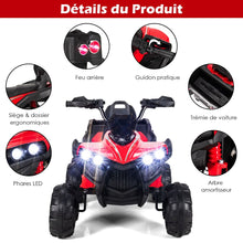 Load image into Gallery viewer, 12V Quad Electrique Enfants avec Lumières LED et Musique Véhicule Electrique Enfants avec Démarrage Lent Charge 30kg 129 x 69 x 72 cm Noir/Rouge -
