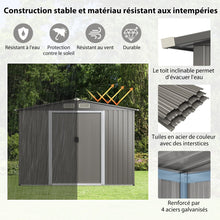 Load image into Gallery viewer, Abri de Jardin Mtal Extrieur 9.74m鲁 Acier Galvanis avec Fondation 4 Persiennes Double Porte et Rampe 260 x 207 x 181 cm Gris Fonc/Gris Clair -