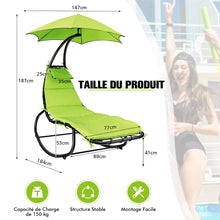 Load image into Gallery viewer, Bain de Soleil à Bascule Transat Suspendu avec Pare-Soleil &amp; Coussin Hamac Charge 150KG 184 cm x 147 cm x 187 cm Vert -