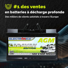 Load image into Gallery viewer, Batterie AGM 12v 100Ah Electronicx Caravan Edition batterie solaire 12v accumulateur 12v batteries solaires alimentation batterie 12v agm caravane batterie camping car batterie gel 12v accumulateur