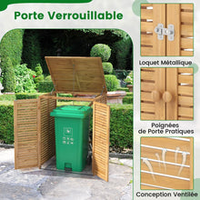 Load image into Gallery viewer, Abri  Poubelle en Bois de 120 L Abri pour Outils d'Extrieur avec Couvercle Ouvrable Doubles Portes Loquet de Verrouillage Naturel -