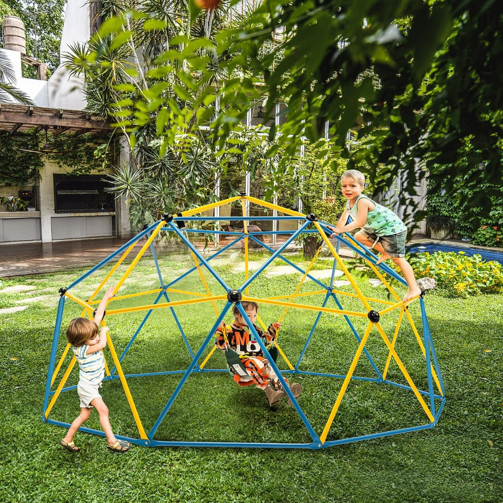 D么me d'Escalade de 305cm avec Balanoire Cage d'Escalade en Mtal Charge Max 363 kg Intrieur Extrieur pour Enfants de 3-10 Ans Jaune/Rouge -