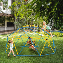 Load image into Gallery viewer, D么me d'Escalade de 305cm avec Balanoire Cage d'Escalade en Mtal Charge Max 363 kg Intrieur Extrieur pour Enfants de 3-10 Ans Jaune/Rouge -