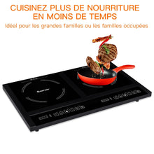 Load image into Gallery viewer, Double Plaque de Cuisson Electrique en Vitrocéramique 1800W+1800W 2 Zones 8 Niveaux de Température/Puissance Variables Noir -