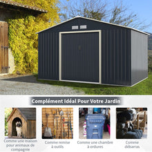 Load image into Gallery viewer, Abri de Jardin en Métal 8,67 340 x 255 x 210 cm avec 2 Portes Coulissantes Verrouillables 4 Trous d’Aération Gris pour Vélo -