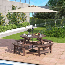 Load image into Gallery viewer, Ensemble Table de Pique-Nique en Bois pour 2 à 8 Personnes Set Table et Banc Circulaire avec 4 Bancs Intégrés Trou de Parasol de 5cm Marron/Jaune -