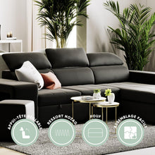 Load image into Gallery viewer, BUDWING John Canapé-Lit d’Angle 4 Places – Chaise Longue Réversible, Têtières Réglables et 2 Poufs – Revêtement en Polyuréthane – Style Moderne – 263x161x96 cm – Noir