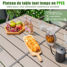 Load image into Gallery viewer, Ensemble de Meubles de Patio 7 Pièces pour 6 Personnes Salon de Jardin avec 6 Chaises Empilables et Table Rectangulaire Gris -