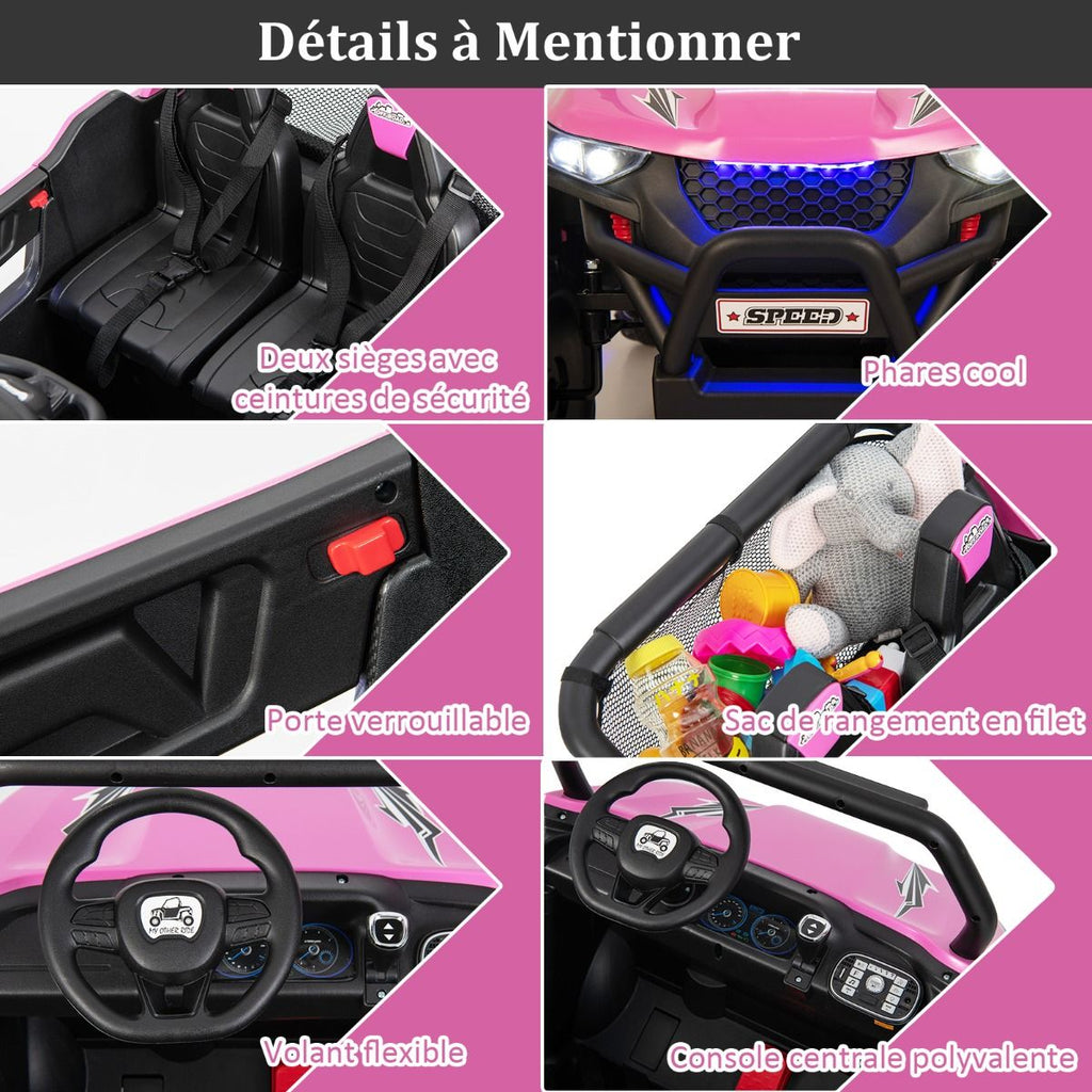 Voiture électrique Enfant 12 V Télécommande pour 3-8 Ans 2 Vitesses Ressort de Suspension Charge 59KG 118x74x71CM Noir/Rose/Rouge -