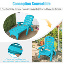 Load image into Gallery viewer, Chaise Longue Pliable Dossier Inclinable à 5 Positions avec Roues Intégrées pour Terrasse Jardin Piscine 150 kg Gris/Blanc/Bleu -