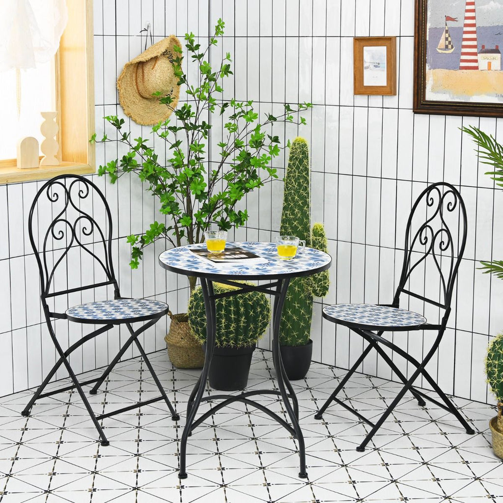Ensemble Table et 2 Chaises Pliantes de Bistrot 2 Personnes Design Carreaux de Mosa茂que Colls sur du Ciment pour Terrasse -