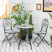 Load image into Gallery viewer, Ensemble Table et 2 Chaises Pliantes de Bistrot 2 Personnes Design Carreaux de Mosa茂que Colls sur du Ciment pour Terrasse -