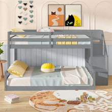 Load image into Gallery viewer, Twin Over Full Bunk Bed with Storage Stairs, Solid Wood Floor Bunk Bed with Full-Length Guardrails, Low Bunk Bed with for Kids Teens Adults