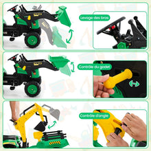 Load image into Gallery viewer, 3 en 1 Tracteur pour Enfant avec 6 Roues Jouet Pelle Remorque Amovible avec Volant Klaxon 3  6 Ans Jaune/Vert -