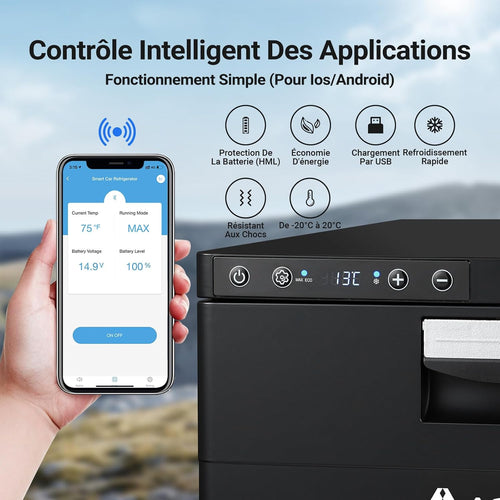 AAOBOSI 31L Tiroir Glaciere Electrique, Glaciere a Compression avec APP, Glaciere Caravane 12V/24V, -20℃ à 20℃ Glacière Électrique pour Voiture, Camion, Bateau, Camping-Car