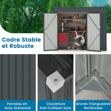 Load image into Gallery viewer, Abri de Jardin Extérieur Abri à Outils de Jardin avec 2 Portes Design Incliné Aérations Cadre en Métal Galvanisé 235x117x185cm Gris Foncé -