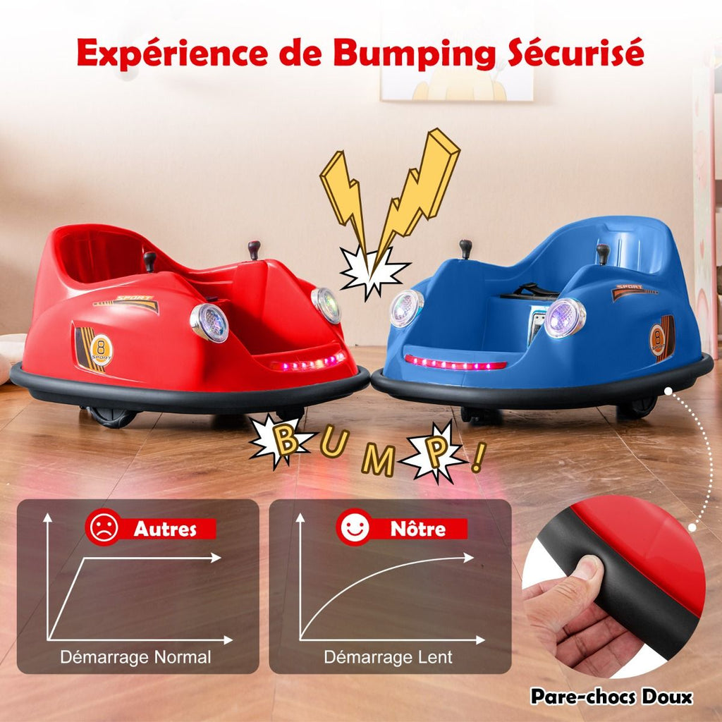 Auto-tamponneuse Electrique 12V pour Enfants Alimente par Batterie Tlcommande Lumires LED Musique pour les 2-5 Ans Rose/Rouge/Bleu -