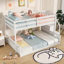 Load image into Gallery viewer, Twin Over Full Bunk Bed with Storage Stairs, Solid Wood Floor Bunk Bed with Full-Length Guardrails, Low Bunk Bed with for Kids Teens Adults