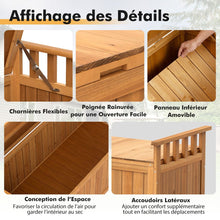 Load image into Gallery viewer, Banc de Rangement en Bois Banc d'Extérieur à 2 Places de 209 L avec Accoudoirs Coffre de Stockage en Bois Charge 100KG Naturel -