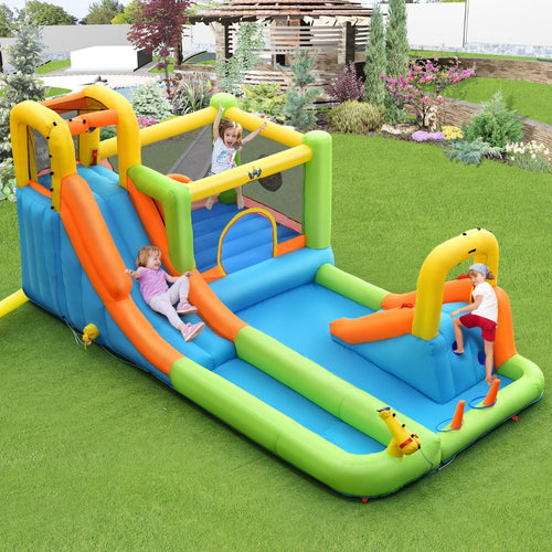 Château Gonflable 8 en 1 avec 2 Toboggans Parc Aquatique avec Maison de Saut Charge 135kg pour 3 Enfants de 3-10 Ans -