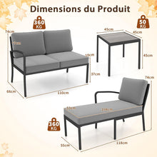 Load image into Gallery viewer, Ensemble Salon de Jardin 3 Pièces Ensemble de Canapé Rembourré d’Extérieur avec Table Basse Cadre en Métal Robuste Gris -