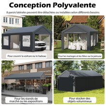 Load image into Gallery viewer, Abri de Voiture 595 x 300 cm Extérieur Tente de Garage avec 8 Parois Latérales Amovibles Portes Enroulables Fenêtres Ventilées Gris -