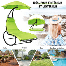 Load image into Gallery viewer, Bain de Soleil à Bascule Transat Suspendu avec Pare-Soleil &amp; Coussin Hamac Charge 150KG 184 cm x 147 cm x 187 cm Vert -