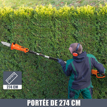 Load image into Gallery viewer, Élagueuse Télescopique sur Perche sans Fil 198 -274 cm Coupe Branche avec Batterie 20V et Chargeur Orange -