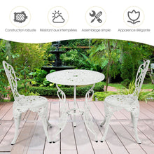 Load image into Gallery viewer, Ensemble Table et 2 Chaises pour Jardin en Aluminium en Forme de Rose Blanc Rsistant aux Intempries -