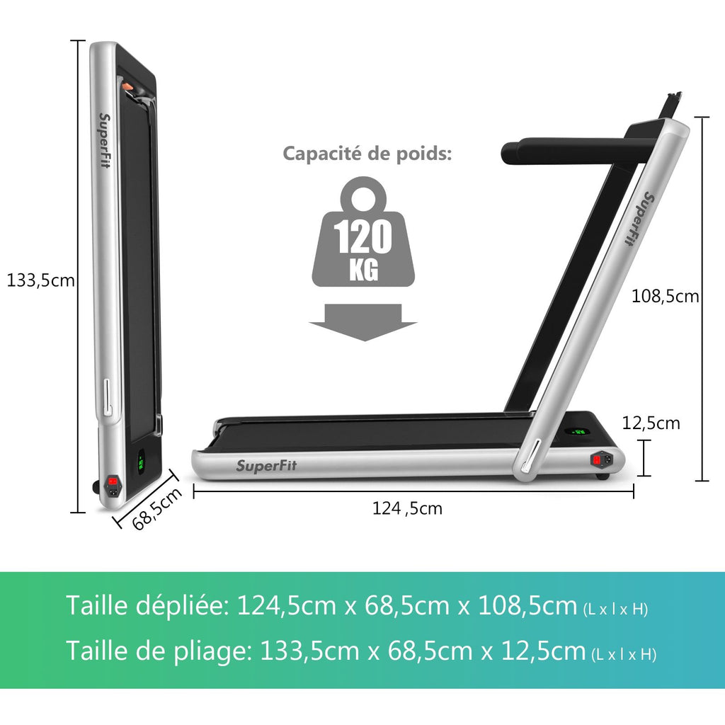 2 en 1 Tapis de Course Electrique Pliable 1 à 12 Km/H avec Haut-parleur Bluetooth Télécommande Moteur 0,75HP Vert/Blanc/Noir/Rouge/Or/Noir et Argenté/Bleu -