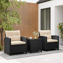 Load image into Gallery viewer, Ensemble de Meubles 3 Pièces de Patio en Rotin Charge 180KG Salon de Jardin 2 Fauteuils Table Basse avec Plateau Noir/Beige/Blanc -