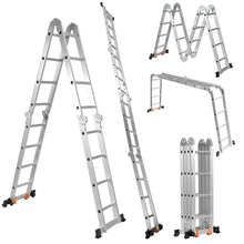 Load image into Gallery viewer, chelle Polyvalente 5 en 1 avec 2 Montants 4 Plis 15 Echelons Pliable et Multifonction Capacit 150kg en Aluminium -