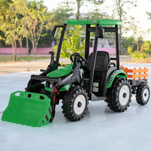 Load image into Gallery viewer, 12V Tracteur lectrique Enfants avec Pelle&amp;Remorque Amovible Vhicule lectrique  6 Roues avec Tlcommande &amp; Musique 3-6 km/h pour 3-8 Ans Jaune/Vert -