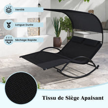 Load image into Gallery viewer, Chaise Longue Double Chaise à Bascule pour 2 Personnes 2 Appui-Têtes Amovibles Cadre en Métal Robuste Lit de Repos Ergonomique 2 Places Gris/Noir/Beige -