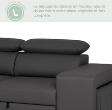 Load image into Gallery viewer, BUDWING John Canapé-Lit d’Angle 4 Places – Chaise Longue Réversible, Têtières Réglables et 2 Poufs – Revêtement en Polyuréthane – Style Moderne – 263x161x96 cm – Noir