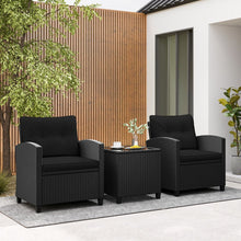 Load image into Gallery viewer, Ensemble de Meubles 3 Pices de Patio en Rotin Charge 180KG Salon de Jardin 2 Fauteuils Table Basse avec Plateau Noir/Beige/Blanc -