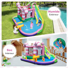 Load image into Gallery viewer, 9 en 1 Ch芒teau Gonflable en Forme Bonbons avec Toboggan Maison de Saut Gonflable avec Pistolet  Eau Charge 90kg pour 2 Enfants de 3-10 Ans -