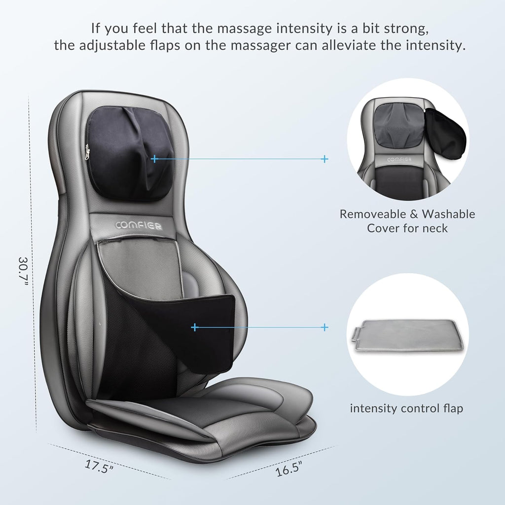 COMFIER Siège Massant Shiatsu pour Dos & Cou - Masseur de Dos Complet à Pétrir 2D/3D avec Chaleur et Compresse réglable, Fauteuil Massant pour hanche/nuque/dos, Masseur Complet du Corps