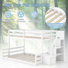 Load image into Gallery viewer, Twin Over Full Bunk Bed with Storage Stairs, Solid Wood Floor Bunk Bed with Full-Length Guardrails, Low Bunk Bed with for Kids Teens Adults