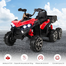 Load image into Gallery viewer, 12V Quad Electrique Enfants avec Lumires LED et Musique Vhicule Electrique Enfants avec Dmarrage Lent Charge 30kg 129 x 69 x 72 cm Noir/Rouge -