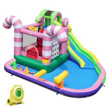 Load image into Gallery viewer, 9 en 1 Ch芒teau Gonflable en Forme Bonbons avec Toboggan Maison de Saut Gonflable avec Pistolet  Eau Charge 90kg pour 2 Enfants de 3-10 Ans -