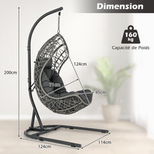 Load image into Gallery viewer, Chaise Oeuf en Rotin PE avec Support avec Oreiller et Coussin Chaise Suspendue avec Accessoires de Suspension Capacit 160 Kg Gris -