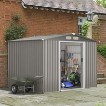 Load image into Gallery viewer, Abri de Jardin Métal Extérieur 9.74m³ Acier Galvanisé avec Fondation 4 Persiennes Double Porte et Rampe 260 x 207 x 181 cm Gris Foncé/Gris Clair -