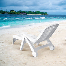 Load image into Gallery viewer, Chaise Longue Pliable Dossier Inclinable à 5 Positions avec Roues Intégrées pour Terrasse Jardin Piscine 150 kg Gris/Blanc/Bleu -