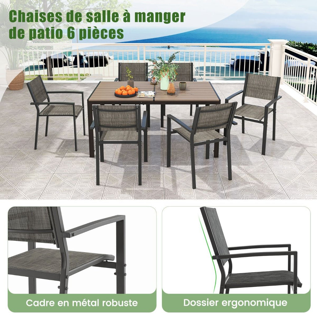 Ensemble de Meubles de Patio 7 Pices pour 6 Personnes Salon de Jardin avec 6 Chaises Empilables et Table Rectangulaire Gris -