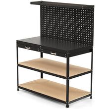 Load image into Gallery viewer, tabli de Bricolage 121 x 61 cm Table de Travail en Mtal de 230 kg avec 3 Panneaux Perfors 24 Accessoires de Suspension Noir/Bleu Marine -