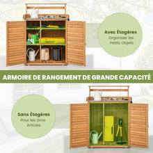Load image into Gallery viewer, Banc d'Empotage d'Extérieur Table de Jardinage avec Comptoir en Métal Galvanisé 3 Crochets de Suspension Etagères Amovibles Naturel -